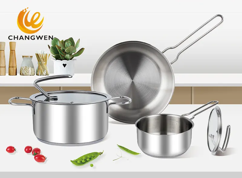 stainless steel set of pots and pans